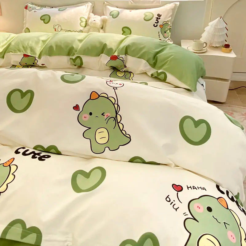 Cute Bear Duvet Cover Set with Zipper Pink Heart Bed Sheet Pillowcases No Filler Twin Queen Size Girls Boys Gift Bedding Set