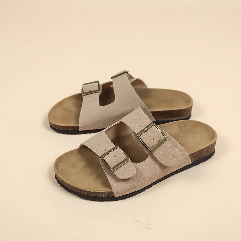 Flat Slippers For Women 2025 New Luxury Men Indoor Bottom Non Slip Cork Slippers Women's Beach Outdoor Home Flip Flops Sandals