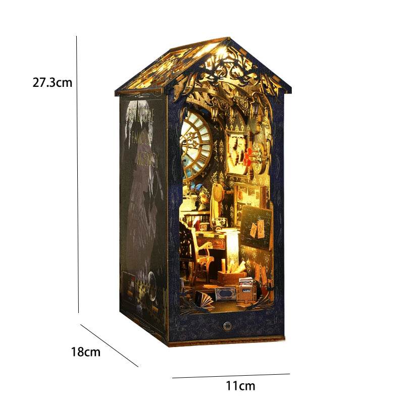 DIY Book Nook Shelf Insert Kit 3D Wooden Puzzle Doll House Assembly Building Model Bookends With Furniture LED Light Xmas Gifts - AIAZ