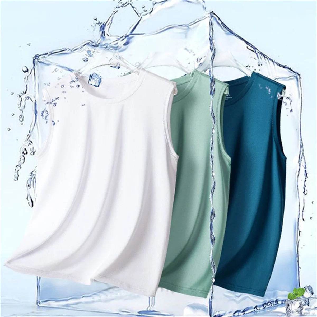 Men's solid color casual sleeveless tank top round neck Breathable Vest sweat drying tank top suitable for summer sports - AIAZ