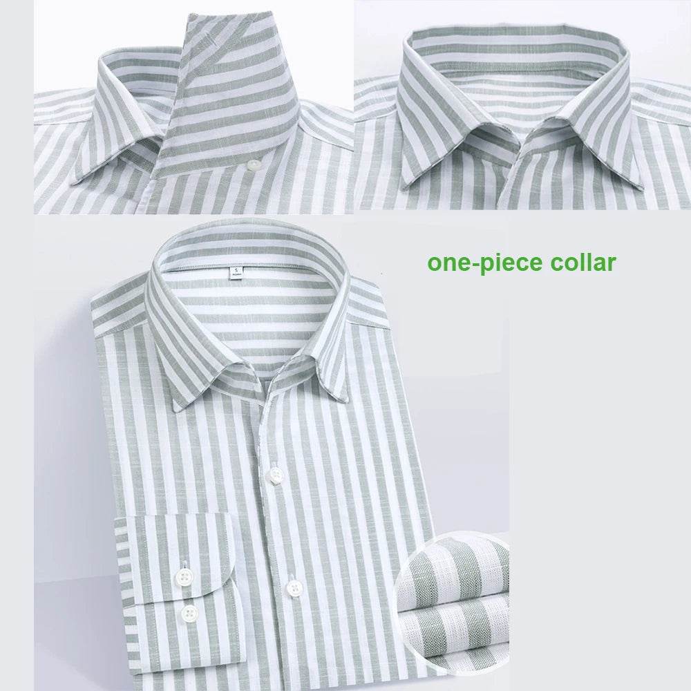 2025 Luxury Linen-Like Shirts Man Shirts Green Striped Shirts For Man Wrinkle Resistant Formal Shirt Luxury Designer Clothes Man - AIAZ
