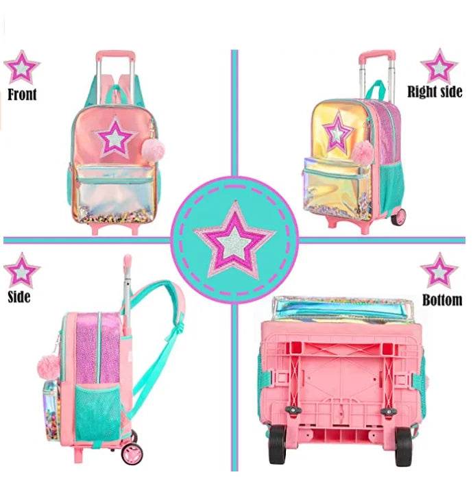 School Wheeled backpack Bag School bag with wheels Trolley Satchel bag Kids School Rolling backpack for girls School Trolley Bag - AIAZ