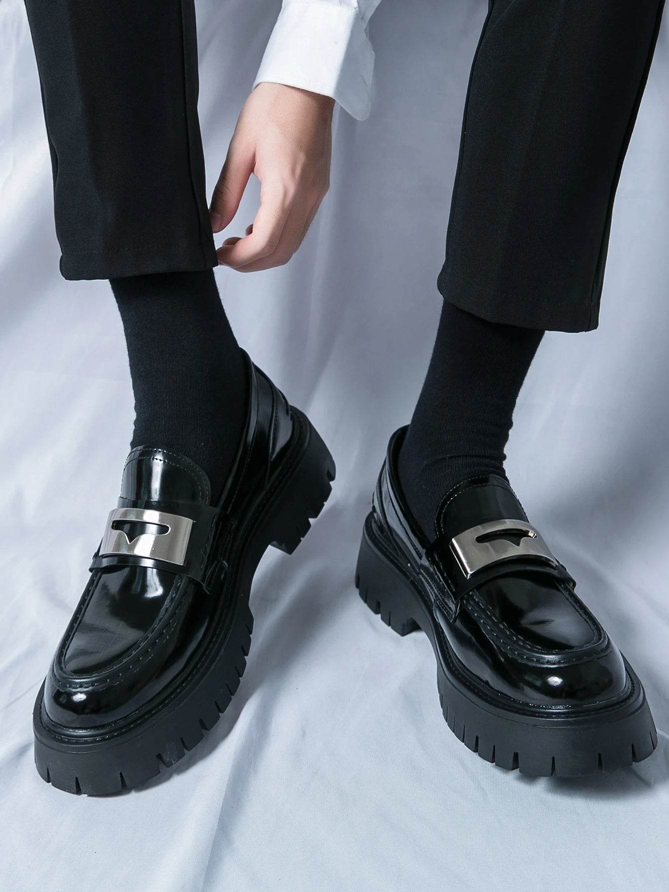 Platform New Men's Dress Leather Shoes High Classic Comfortable Pointed Toe Lace-up Business Shoes Fashion Casual Wedding Party - AIAZ