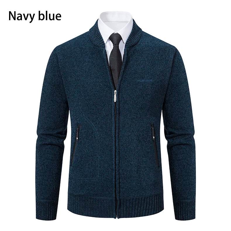 2023 Knitwear Spring and Autumn Men's Stand-up Collar Thick Warm Cardigan Sweater Winter Loose Casual Coat - AIAZ