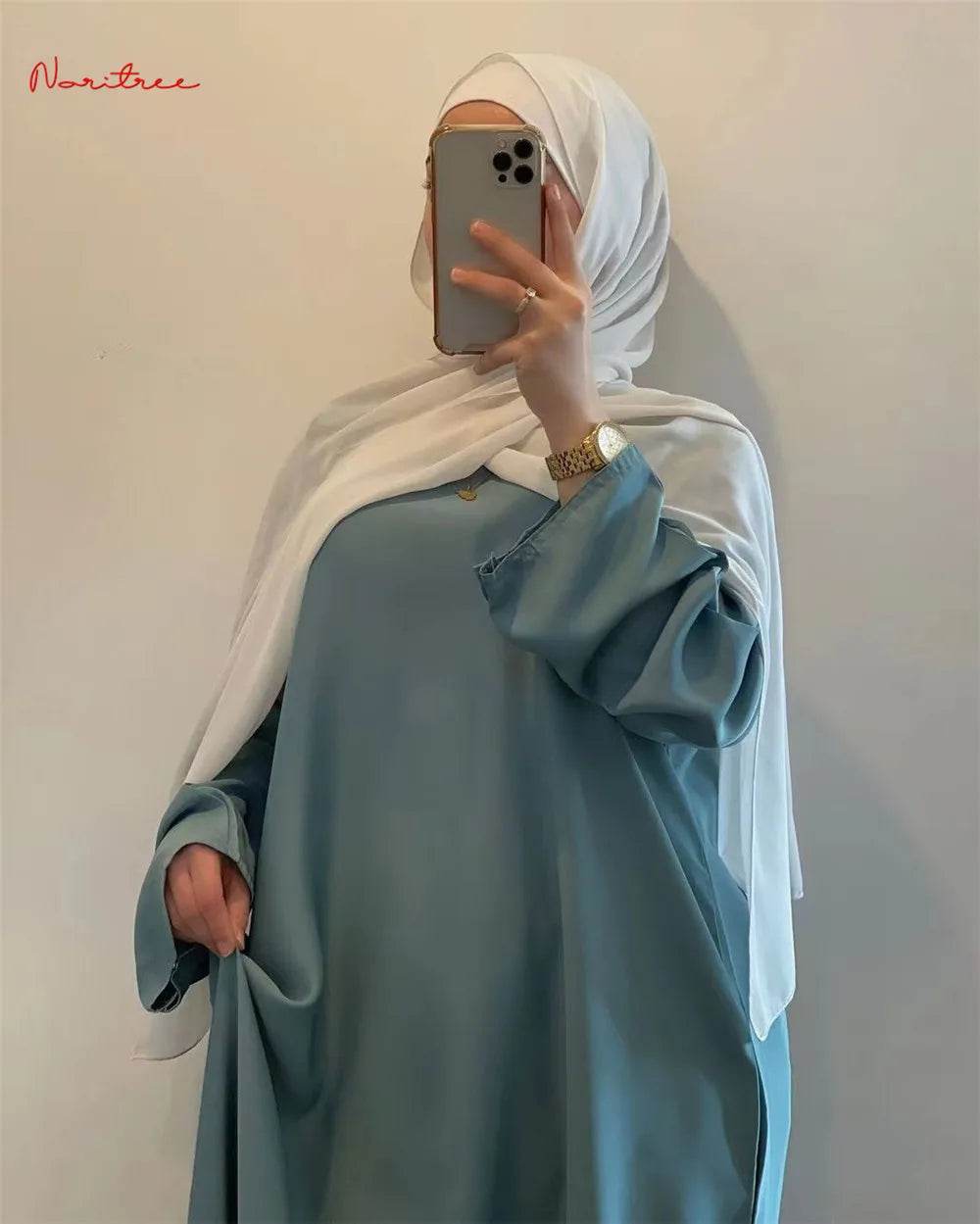 Fashion Sliky Djellaba Muslim Dress Dubai Full Length Flare Sleeved Soft Abaya Dubai Turkey Muslim Islam Robe WY921 - AIAZ