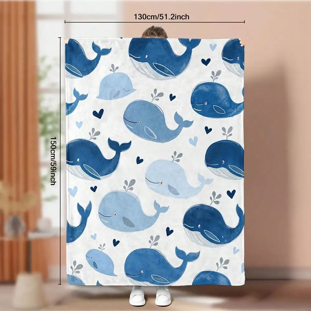1 Piece Whale Ocean Animal Print Flannel Blanket - Super Soft, Washable And Lightweight, Perfect For Sofa, Bed, Office - Warm