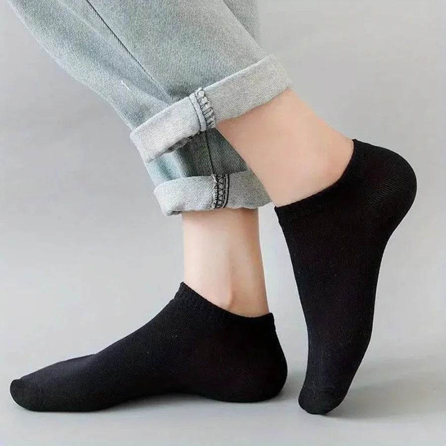 10 pairs/Men's Socks Spring/Summer Thin, Breathable, Soft Polyester Cotton Socks Black Casual Business Ankle Socks Boat Socks Si - AIAZ