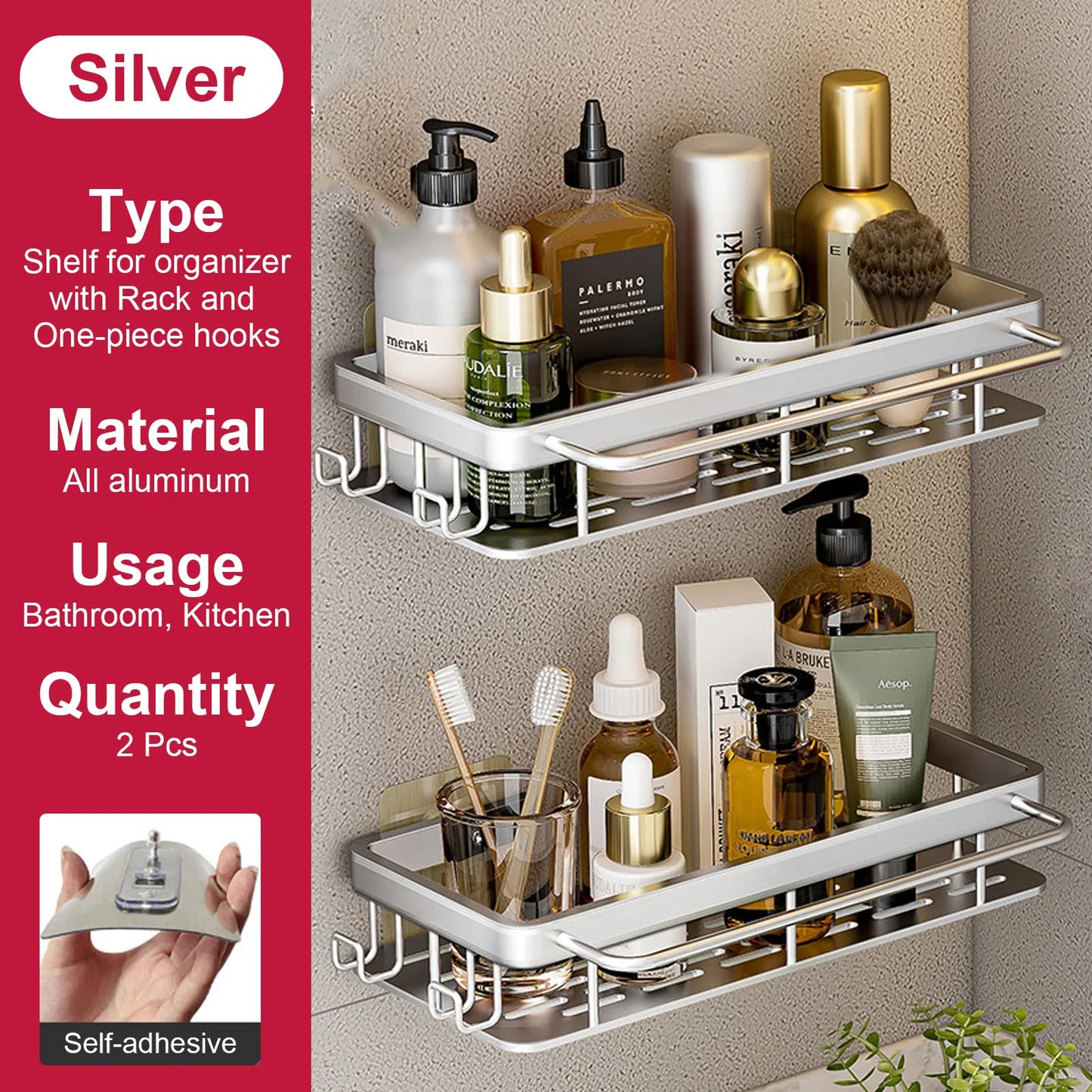 Bathroom Shelf No Drill Wall Mounted Shampoo Bottle Shower Corner Rack Toilet Storage Rack Aluminum Bathroom Kitchen Accessories
