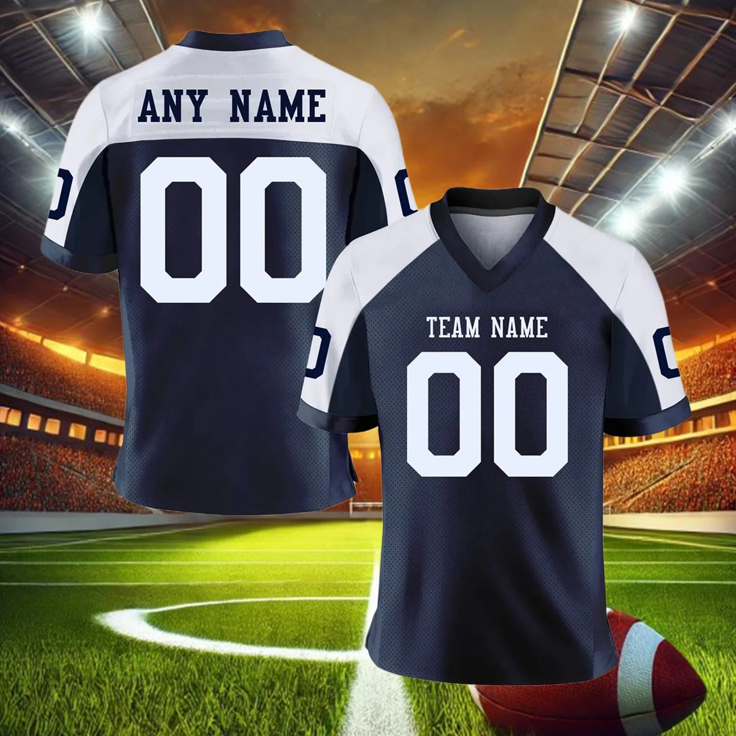 American Football Jersey Custom Navy White Gray Jersey Personalized Printed Team Name Number Quick-Dry American Football Shirt