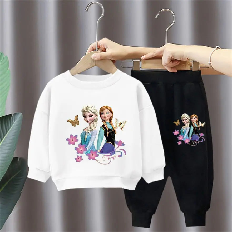 Autumn New Elsa Princess Sweatshirt and Sweatpant 2pcs Set for Children Clothing Sets Girls Pullover Two Piece Suit Tracksuit