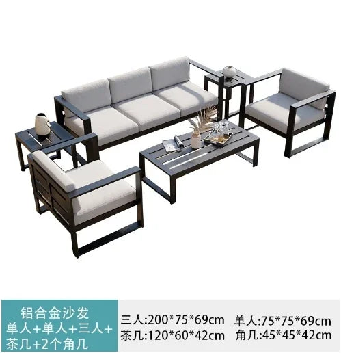 Aluminum Alloy Garden Sofas Waterproof Sunscreen Outdoor Furniture Home Courtyard Balcony Garden Sofa Coffee Table Combination L