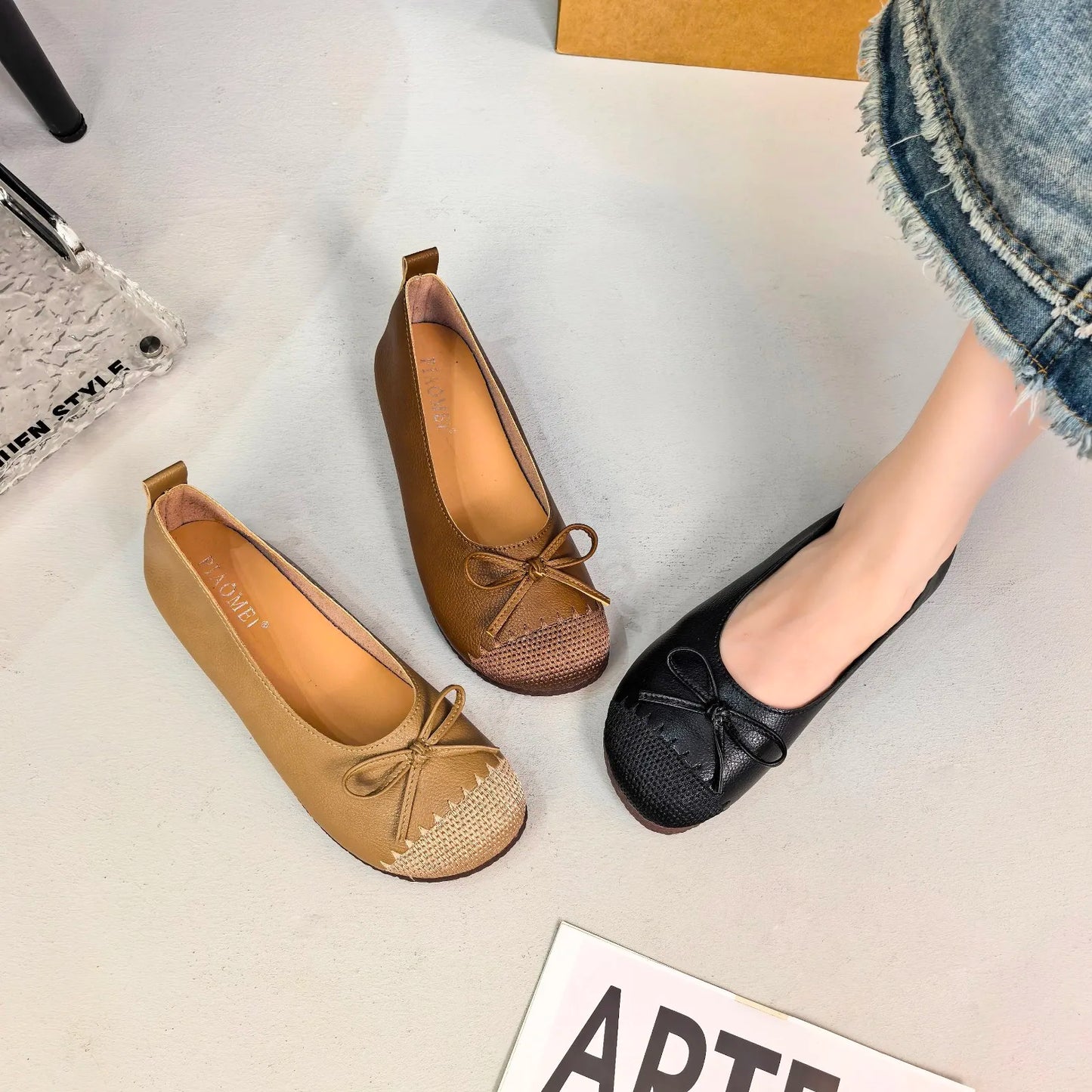 New 2025 French Flat Single Shoes Bow Mom Shoes