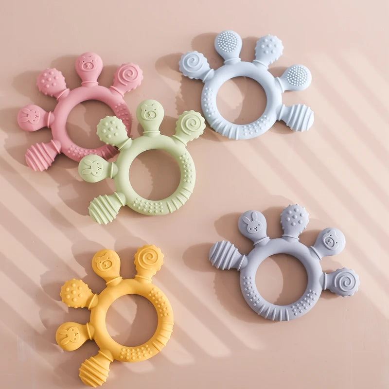 1pc Silicone Teether Food Grade Baby 0-12 Toys Teething Ring Sensory Toys for Toddlers Silicone Animal Soothing Toys Accessories