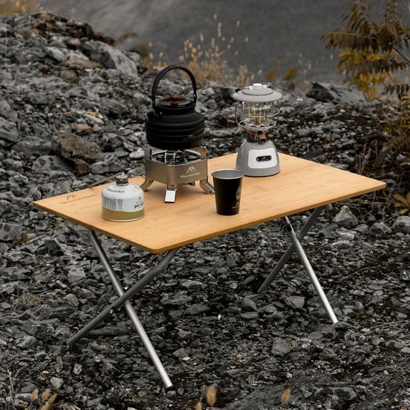 MOUNTAINHIKER Outdoor Camping Bamboo Folding Table Portable Fast Storage Folding Desk Outdoor Dining Table Picnic BBQ Table