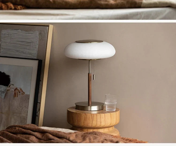 Nordic Vintage Table Lamp White Glass Desk Light for Bedroom