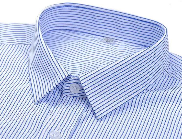 Men Formal Shirt Long Sleeve Office Solid Color Striped Anti-Wrinkle Fashion Business Pocket White Social Pocket Shirt S-4XL - AIAZ