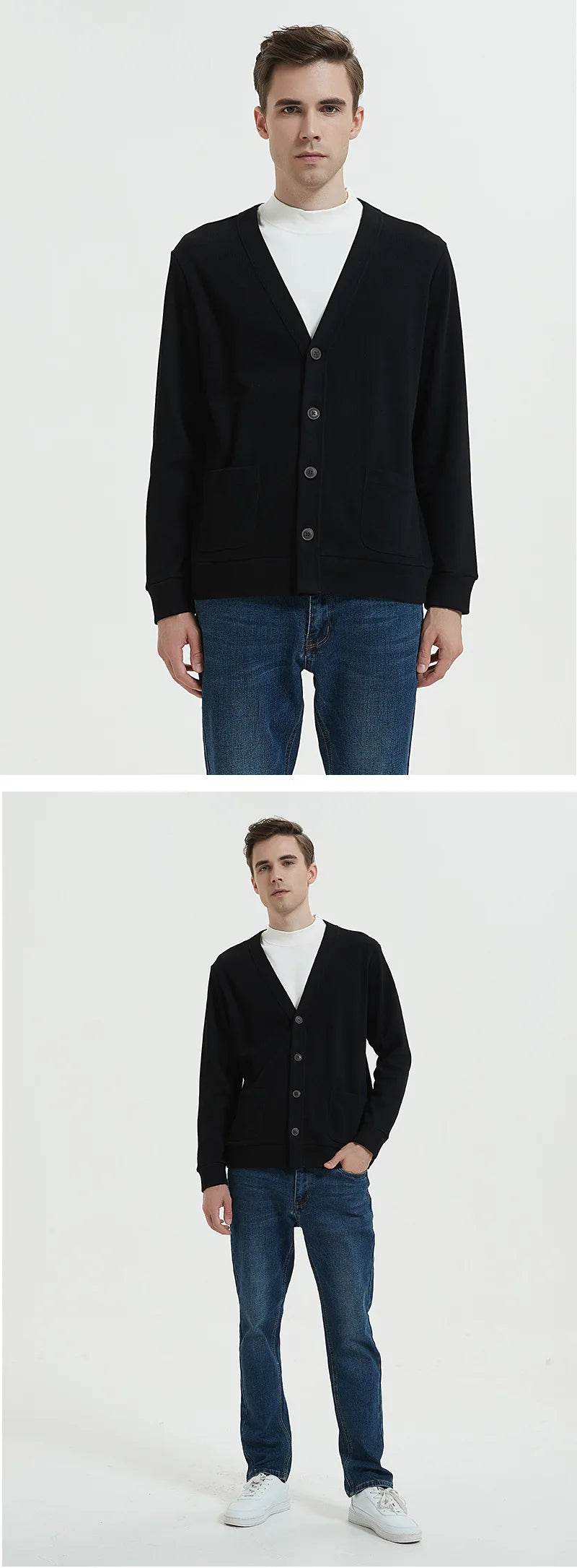 BROWON New Knitted Sweater Cardigan Men 2025 Autumn Solid Casual Man Clothes Korean Fashion 80% Cotton V-Neck Collar Sweater Men - AIAZ