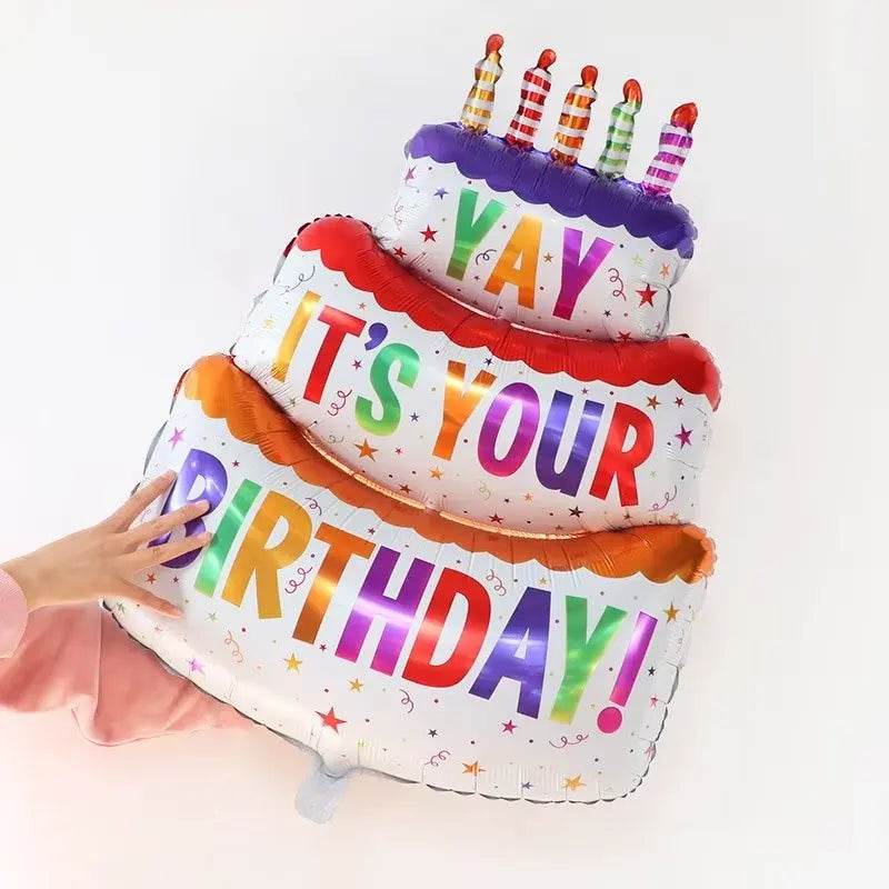 Large Cake Balloons Happy Birthday Cartoon Bear Foil Helium Balloons for Kids Baby Shower Decoration Props Supplies Toys Globos - AIAZ