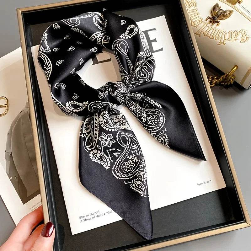 Luxury Chain Print Small Square Scarf Simulated Silk Thin Neck Scarf Fashion Sunscreen Headscarf For Women 70x70cm - AIAZ