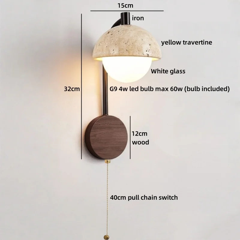 IWHD White Glass Interior LED Wall Lamps Reading With Switch Yellow Travertine Stone Bathroom Mirror Stair Light Wandleuchte
