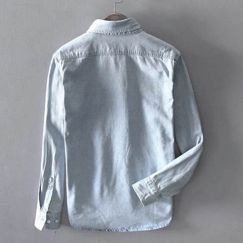 100% Cotton Autumn New Long-sleeved Denim Shirt Men Fashion Casual High Street Male Clothes Top Classic Light Blue Black Gray - AIAZ