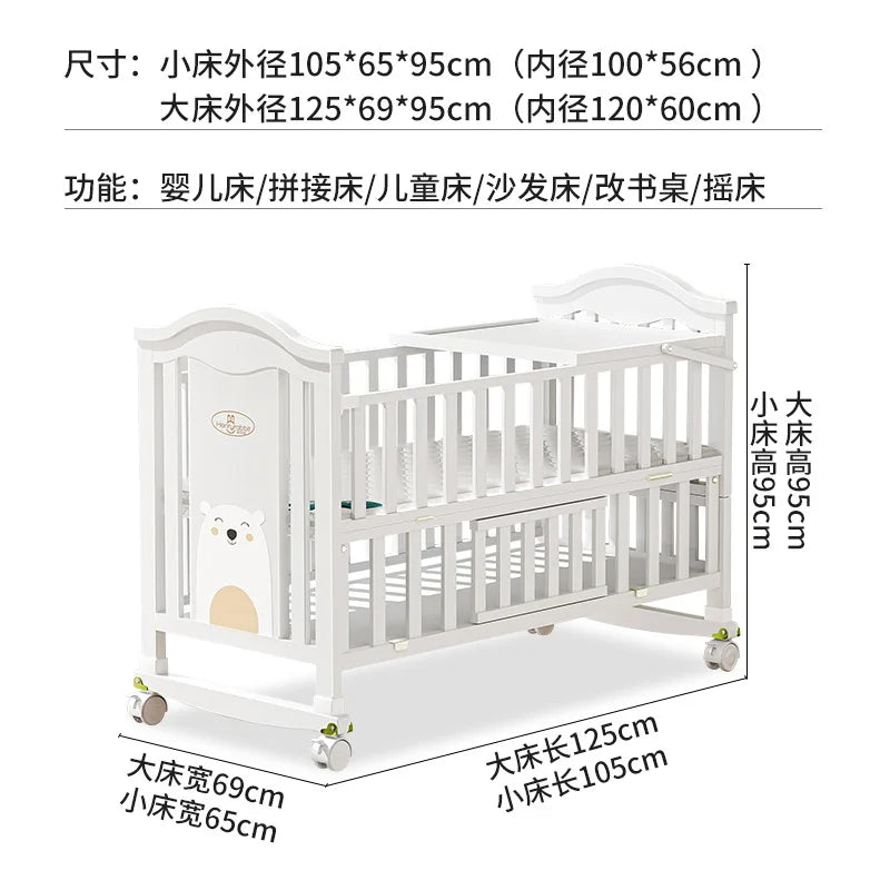 Crib solid wood European style movable baby bb newborn multi-functional cradle children's splicing large bed