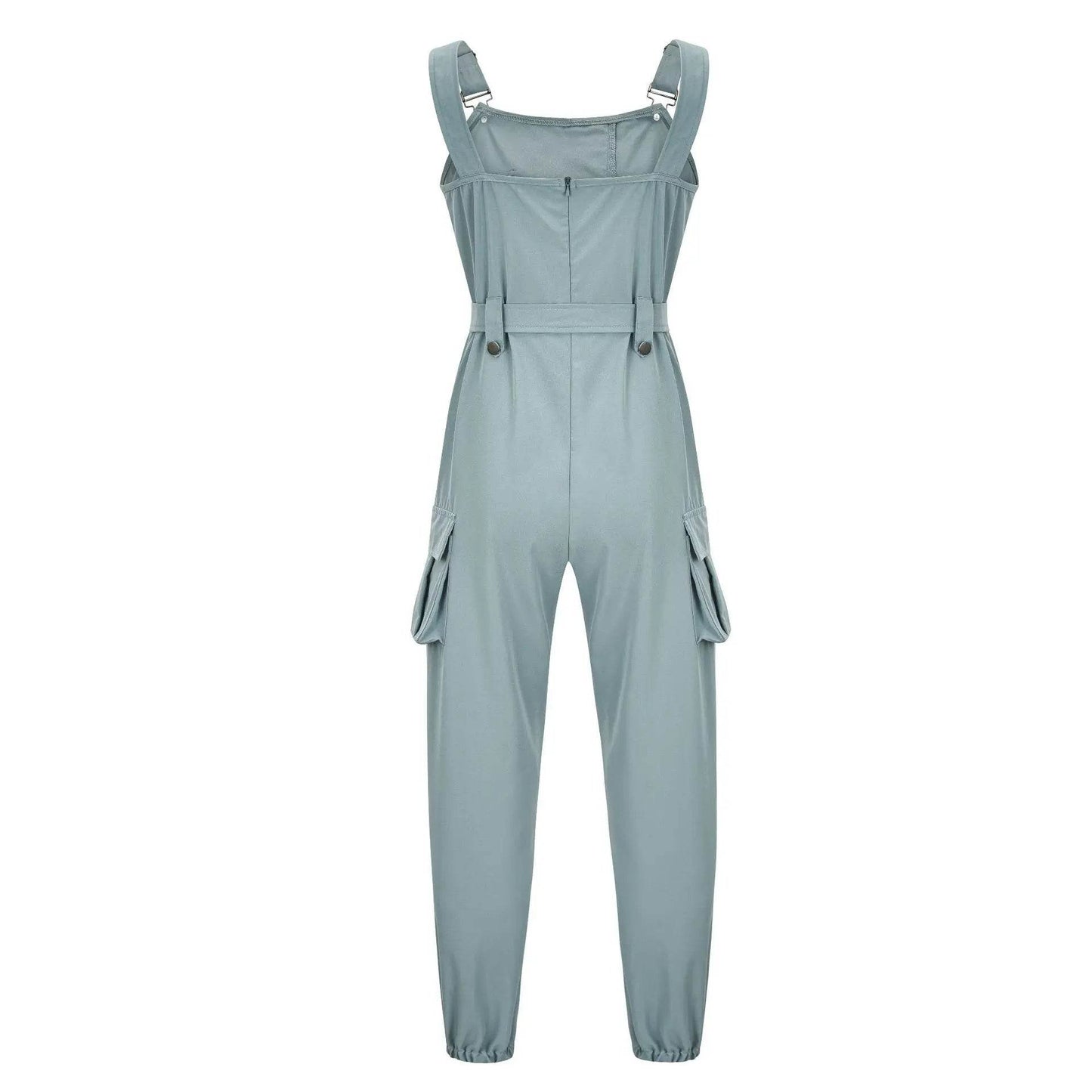 2025 Women's Casual Jumpsuits Cargo Playsuit Sleeveless O Neck Jumpsuit With Pocket and Belt Elegant Pencil Pants Loose Overalls - AIAZ