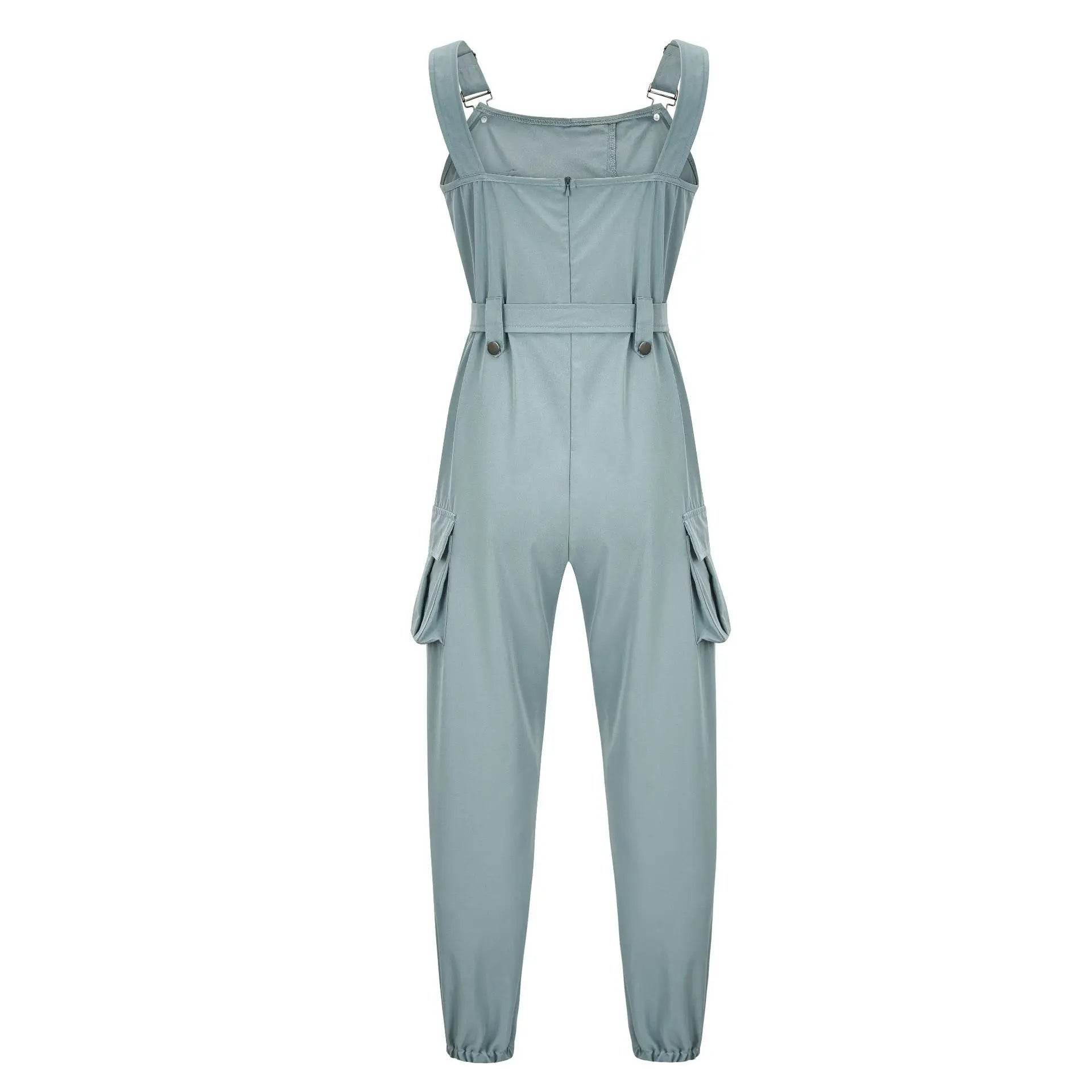 2025 Women's Casual Jumpsuits Cargo Playsuit Sleeveless O Neck Jumpsuit With Pocket and Belt Elegant Pencil Pants Loose Overalls - AIAZ