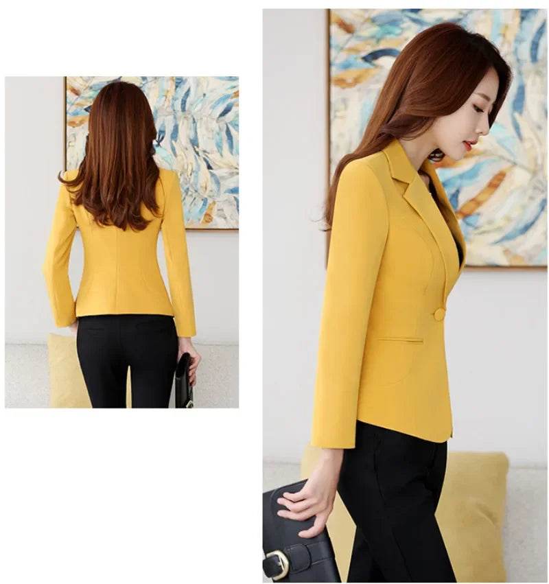 High-quality Women Blazers Jacket Fall Office Lady Business Formal Wear Small Suit Single Button Blazer Coat Mujer - AIAZ