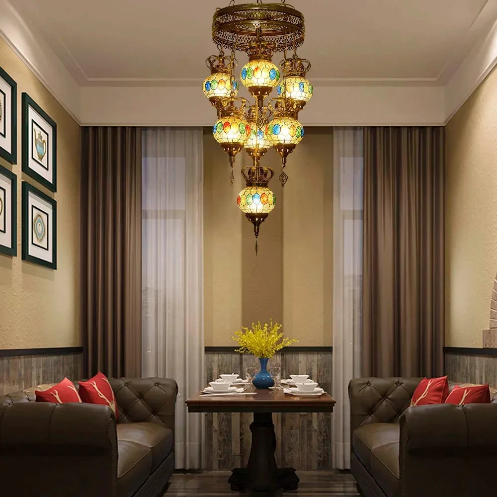 Artpad Turkish Mosaic Chandelier Ceiling Moroccan Living Room Bedroom Colorful Glass Chandelier Lamp Lighting