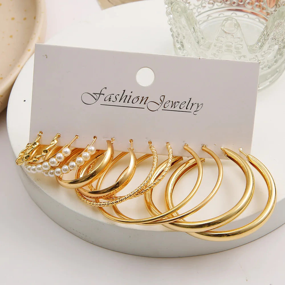 6 Pairs Gold Silver Plated Hoop Earrings Set for Women Lightweight Chunky Ear Ring Multipack Hypoallergenic Jewelry for Gifts