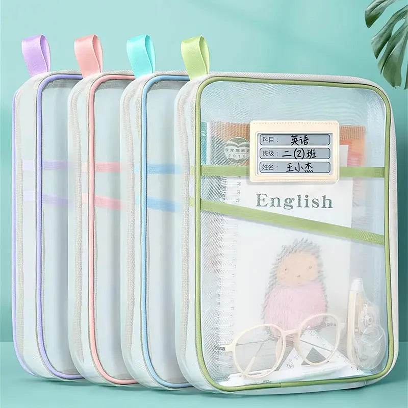 School Office Supplies Stationary Bag Stationery Storage Bag Double-layer Mesh Zipper Bag Large Capacity Organizer Folders - AIAZ