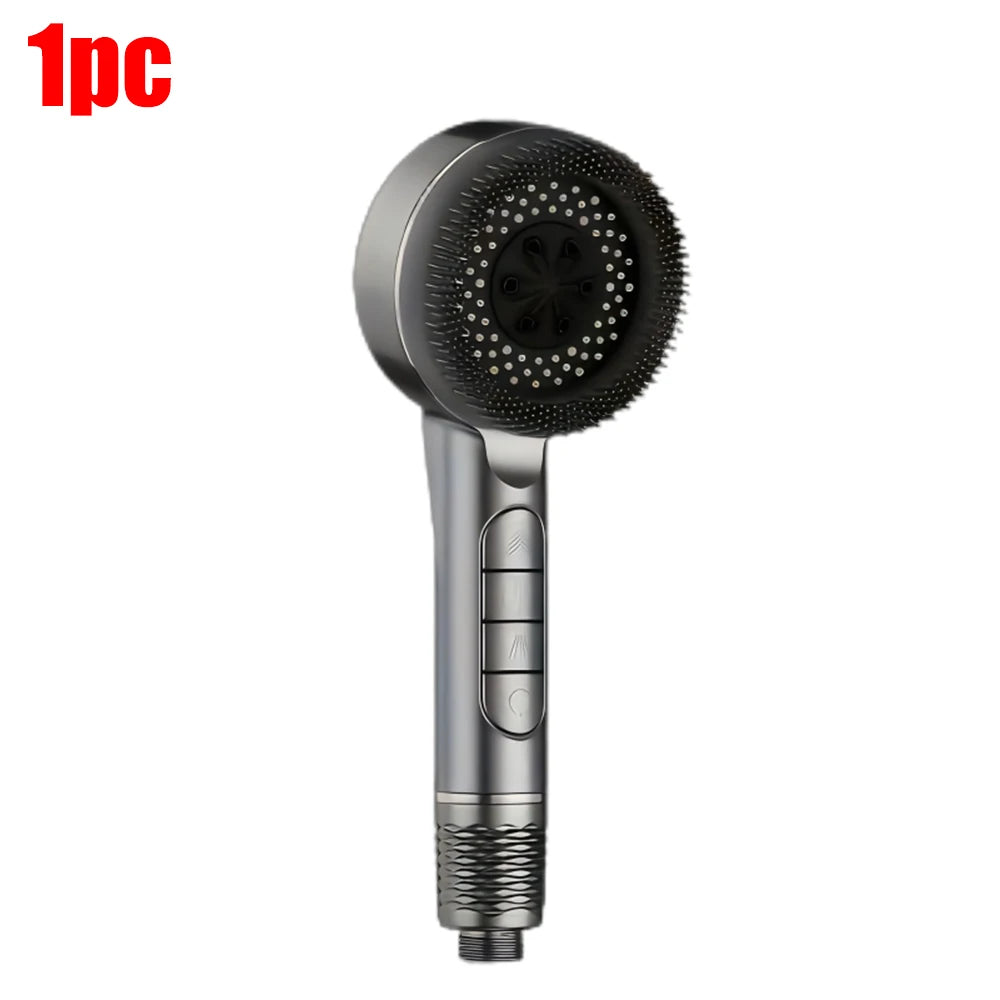 4 Modes Self-cleaning Shower Head with Silicone Brush One-Key Stop Water Massage High Pressure ABS Showerhead with Filter