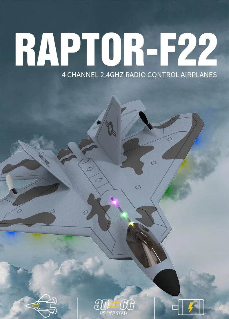 2024 New F22S 2.4G 4CH 3D6G RC Airplane Raptor F22 Warplane WLtoys A180 Upgrade Version LED Light With Gyroscope Out Door Toys - AIAZ