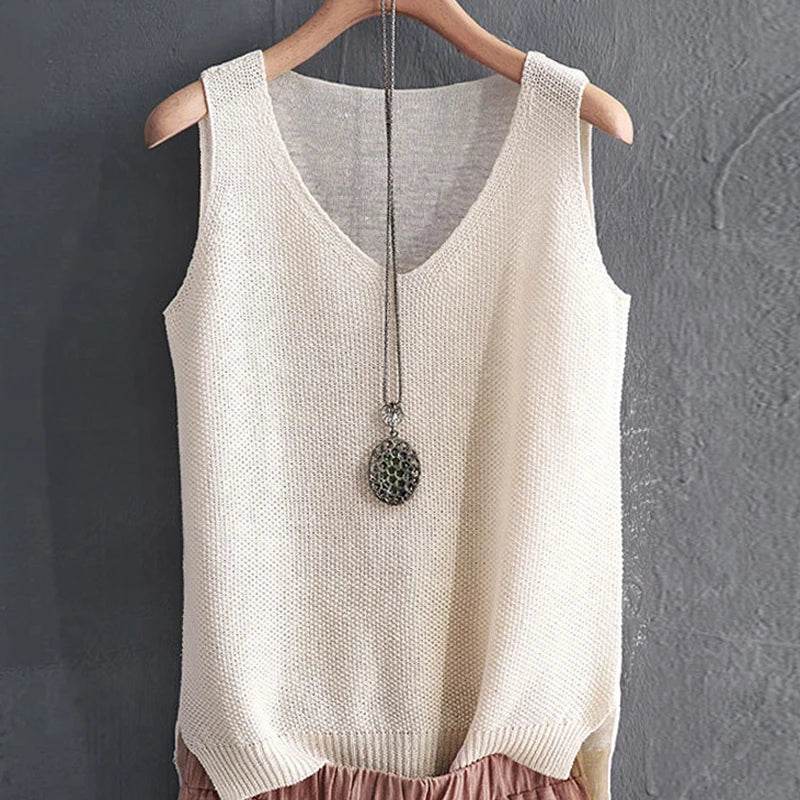 Blusas Mujer De Moda 2024 Blouse Women Summer Sleeveless Knitted Blouse Shirt Women Clothes V-neck Blouse Women Tops Shirts C855 - AIAZ