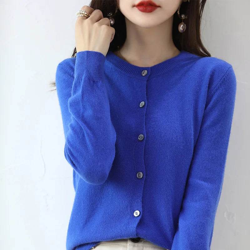 Knitted Cardigan Women's Sweater Autumn And Winter 2022 New Solid Color Coat Round Neck Short Long Sleeve Loose Korean Fashion - AIAZ