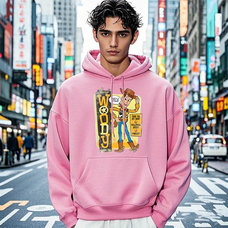 Disney Toy Story Woody Print Men's Hoodie Casual Sports Sweater Loose Top - AIAZ