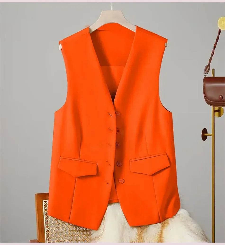 Women Suit Vest Elegant Women's V Neck Business Vest Sleeveless Waistcoat for Office Commute Style Solid Color Single-breasted - AIAZ
