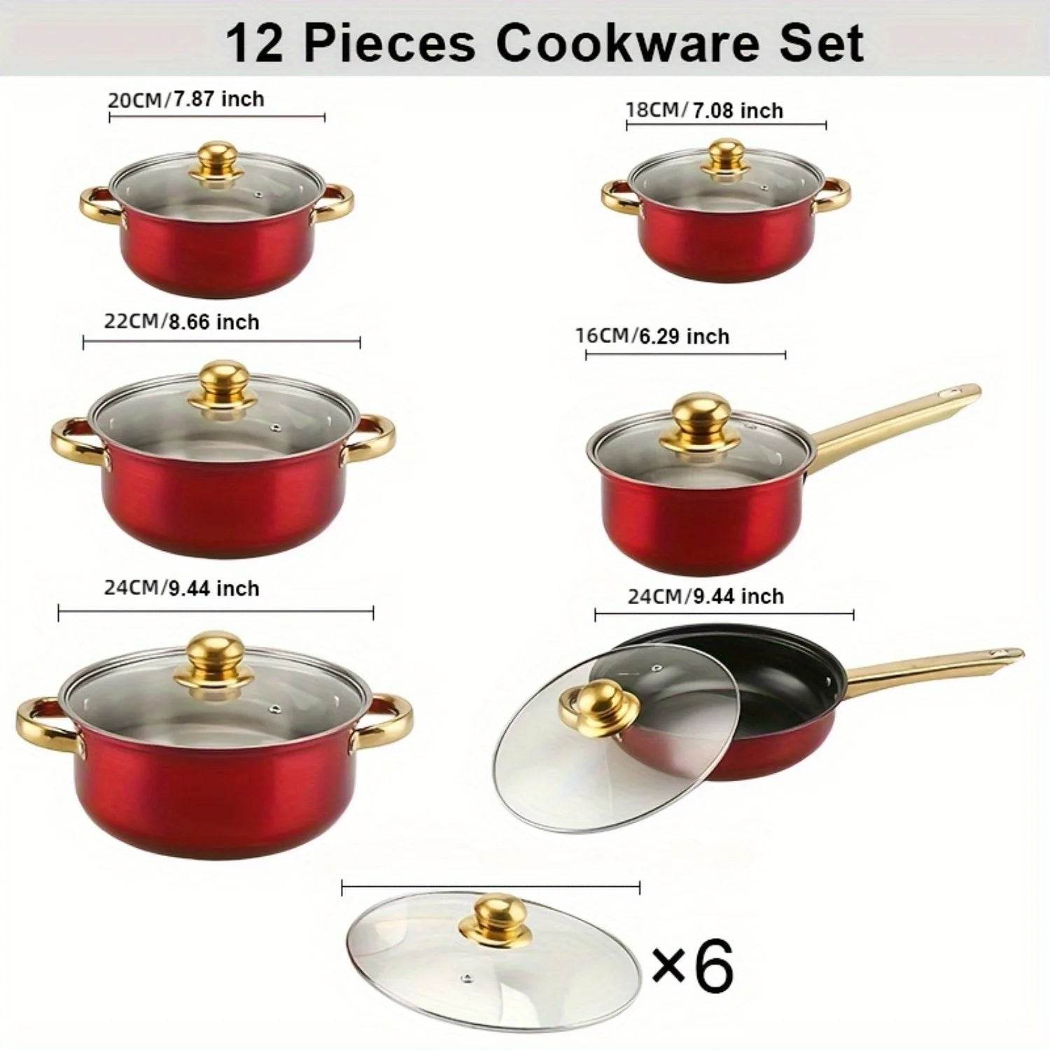 12pcs Stainless Steel Kitchenware Set, Multi-Color Non-Stick Pan Set, Pan, Pan, Pan with Lid, Versatile, Stylish And Durable - AIAZ
