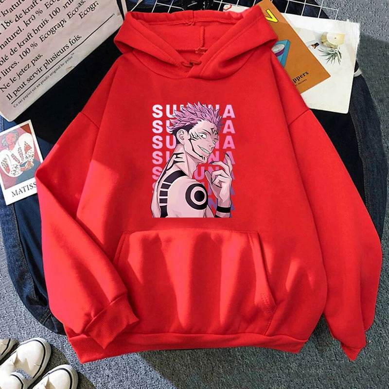 Fashion Unisex Hoodies Anime Ryomen Sukuna Printed Hooded Seatshirts Streetwear Casual Pullover Tops - AIAZ