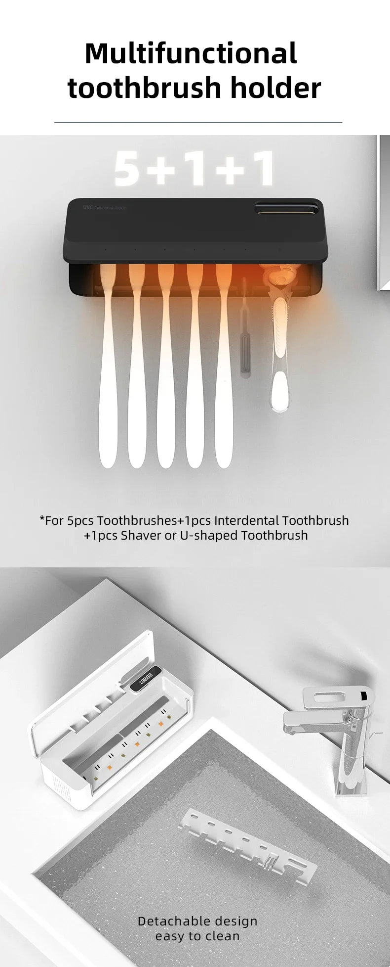 Xiaomi UV Toothbrush Sterilizer Razor Storage Rechargeable Rapid Warm Air Drying Wall-mounted Toothbrush Sterilizer Holder New