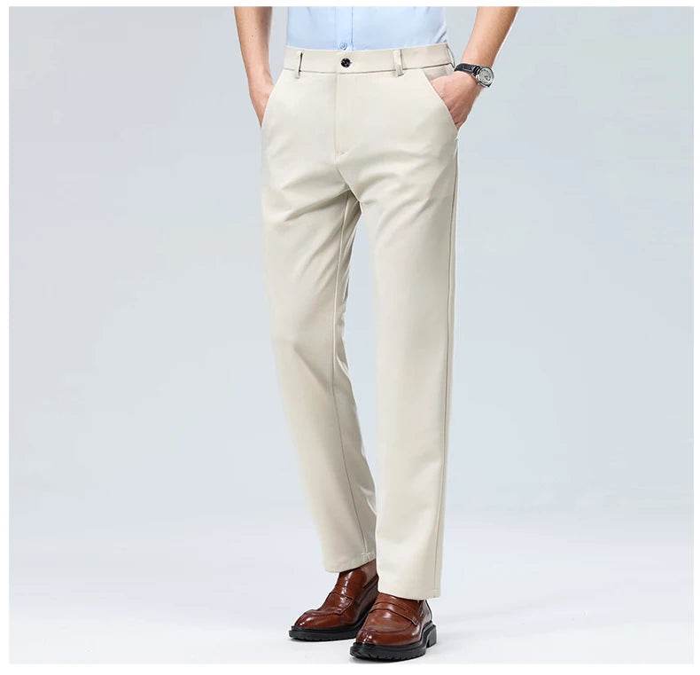 Men Suit Pants Light Thin Elastic Slim Fit Dress Pants Business Solid Casual Straight Leg Trouser Men Clothing Oversize 29-42 - AIAZ