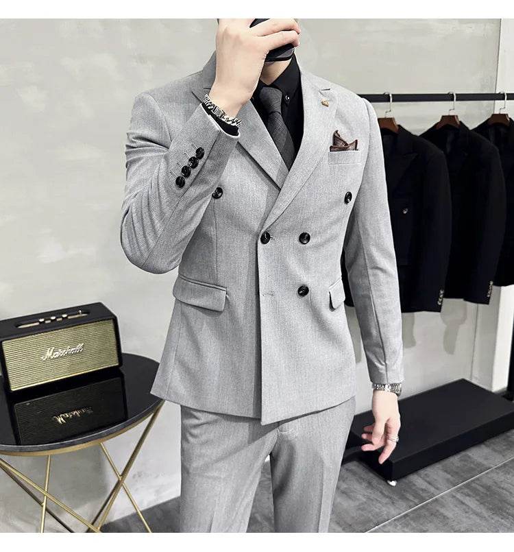 Jackets + Pants / Groom's Wedding Dress Best Fashion Mans Double -breasted Suit Blazer Trousers Male Formal Business Office Suit - AIAZ