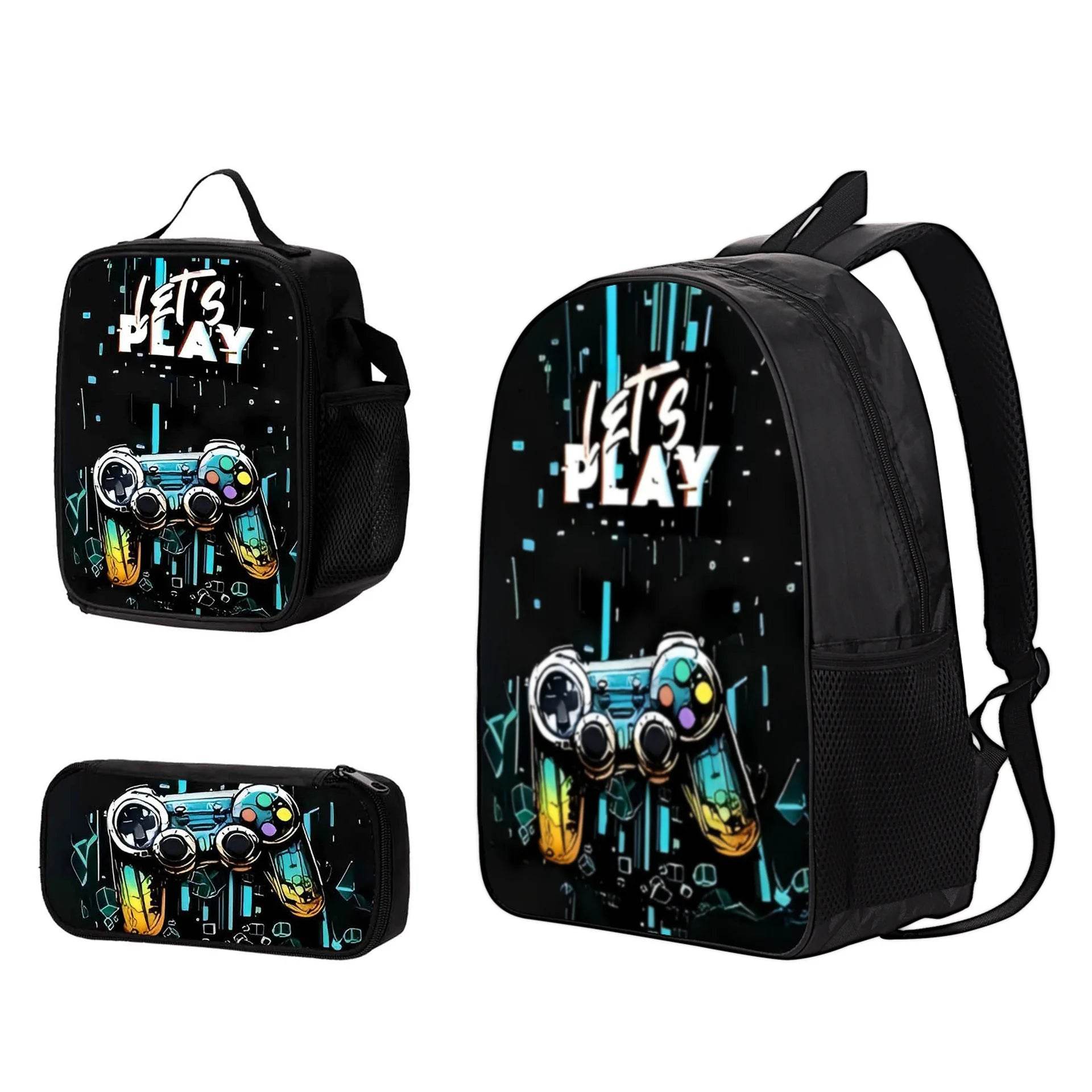 School Bags for Children Boys Game Pad Pattern Backpacks Kids Satchels Primary School Grade 1-3 Students 3 Pieces Set Backpacks - AIAZ