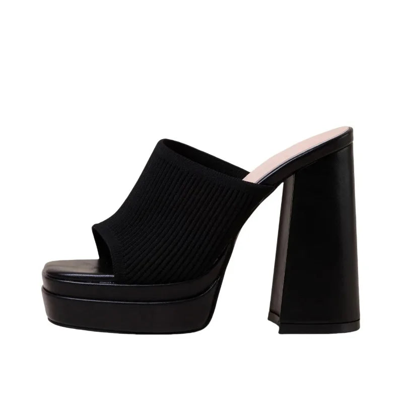 Summer Fashion Waterproof Platform Open Toe Knitted Comfortable Sexy Women High Heel Slippers Party Wedding Shoes
