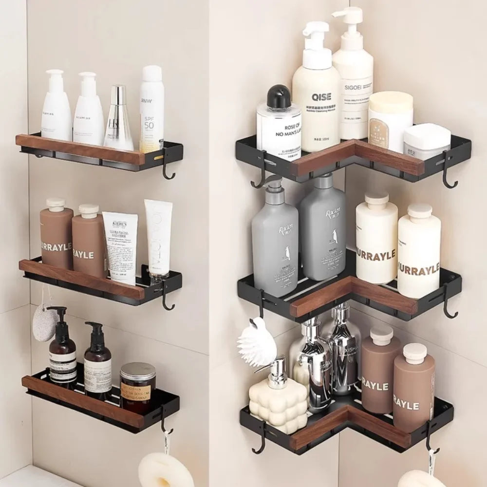 Walnut Bathroom Toilet Shelf No Punching Hand Wash Shower Toilet Body Wash Storage Triangle Shelf
