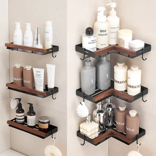 Walnut Bathroom Toilet Shelf No Punching Hand Wash Shower Toilet Body Wash Storage Triangle Shelf