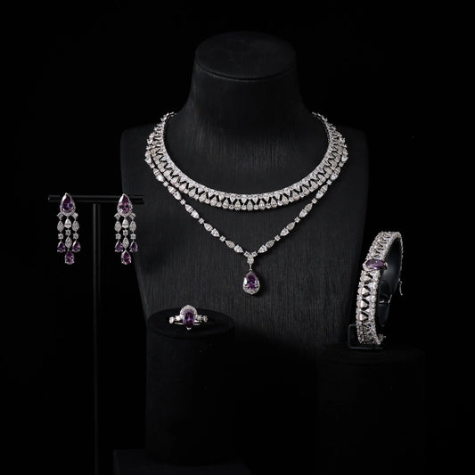 00039 Bridal Women jewelry Set Double Layer Necklace Set Cubic Zircon Wedding  Jewellery Set Dubai Saudi EngagementAccessories