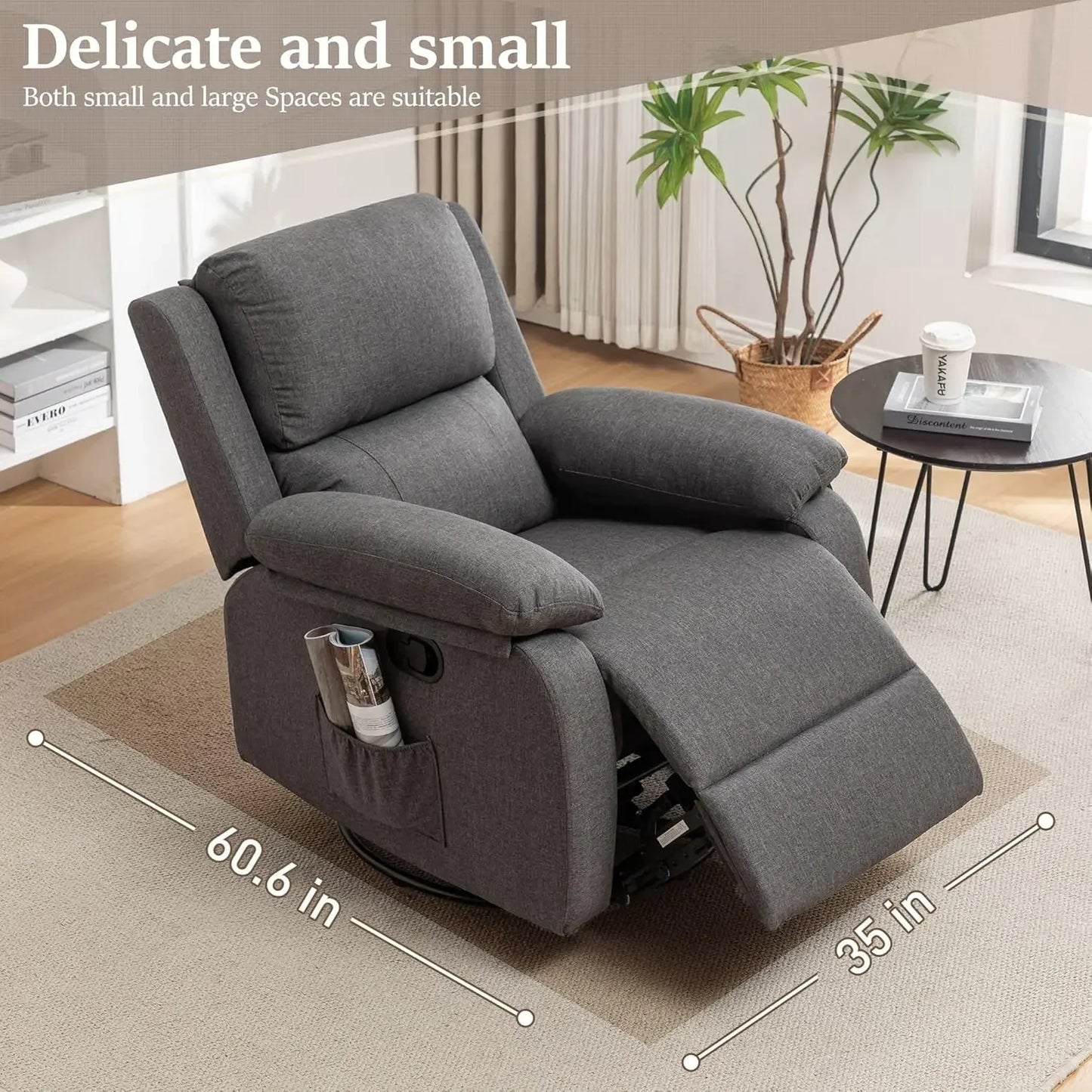 For cRecliner Chair, 360 Swivel Rocker Chair for Adults, Small Rocking, Upholstered Fabric Glider Recliner Nursery Chair , Nurse