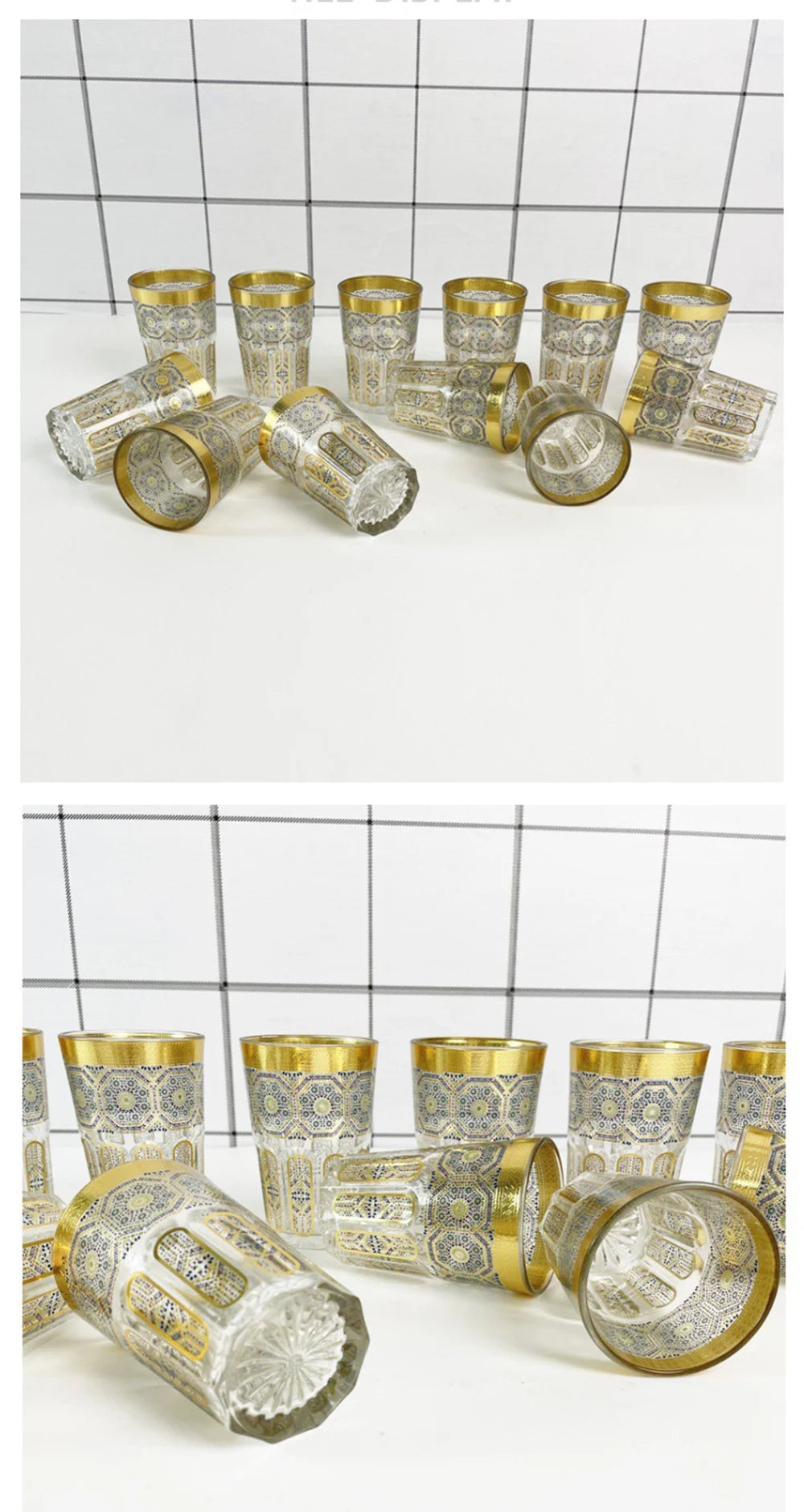 Middle East gold stamping glass teacup, Restaurant coffee cup, Home Decor Table Serving, Moroccan Glass Tea Cup, 12-piece/set